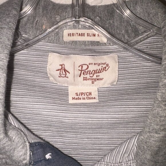 Original Penguin Heritage Slim Fit Short Sleeve Polo Gray White Stripe S - Picture 7 of 9